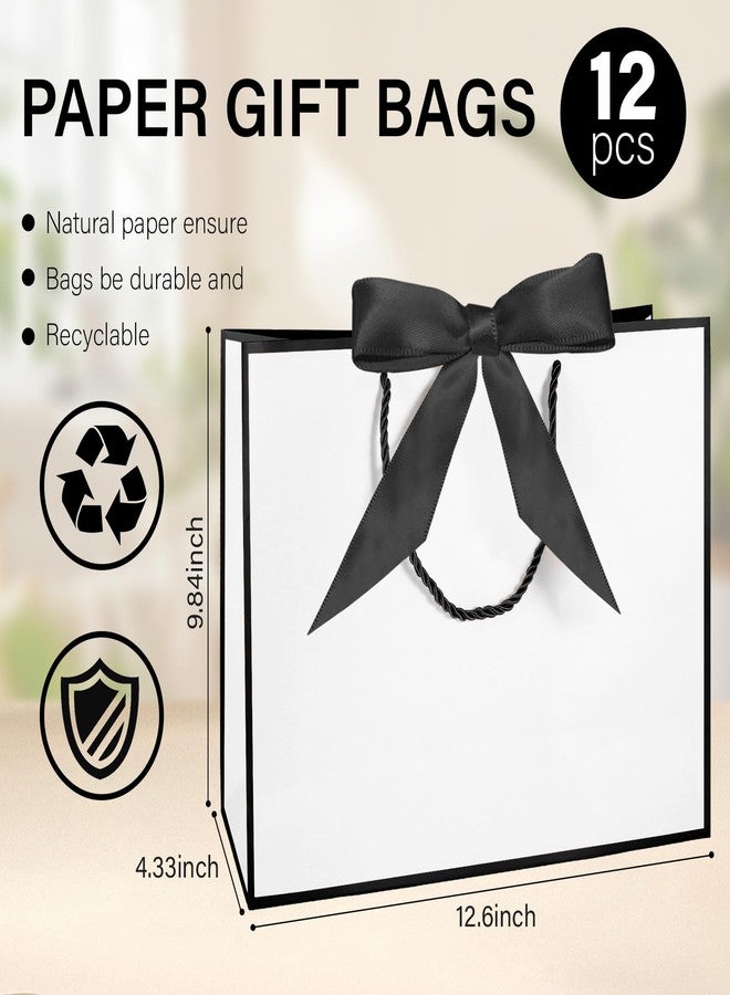 LDIWEE 12 PCS Black White Gift Bags with Handles, Bridesmaid Thank You Bags for Wedding, Elegant Gift Bags with Bow Ribbon Welcome Bags, Birthday, Baby Shower, Summer Vacation - Image 2
